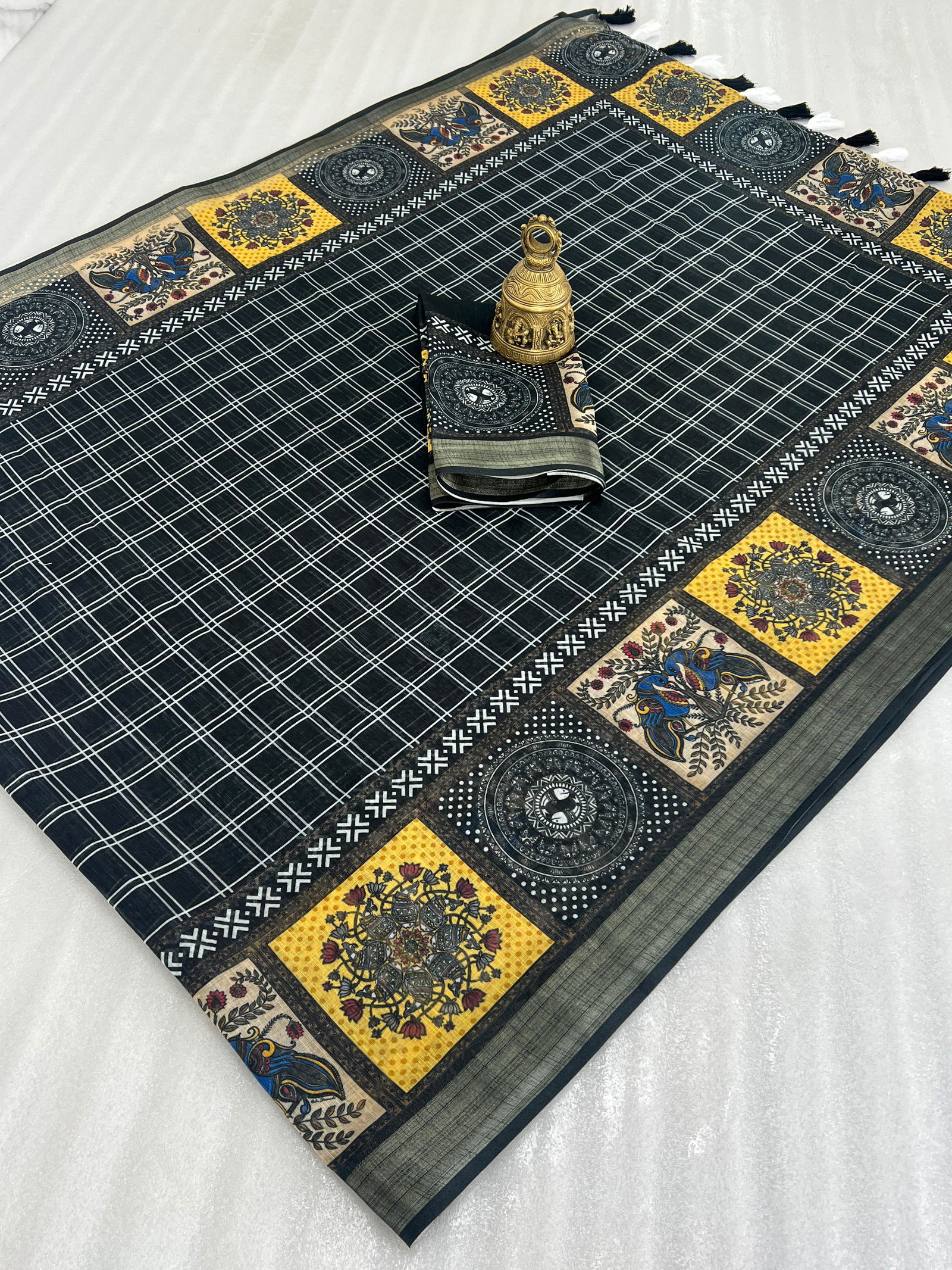 MG 393 Linen With Gold Jari Border Printed Daily Wear Sarees Wholesale Shop In Surat

